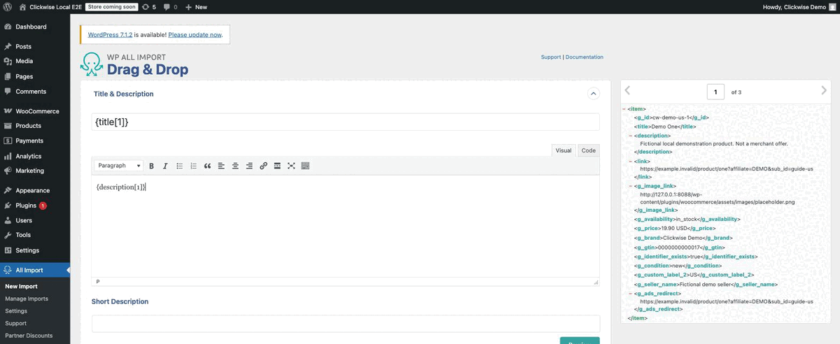 Title and description mappings in the local demo.